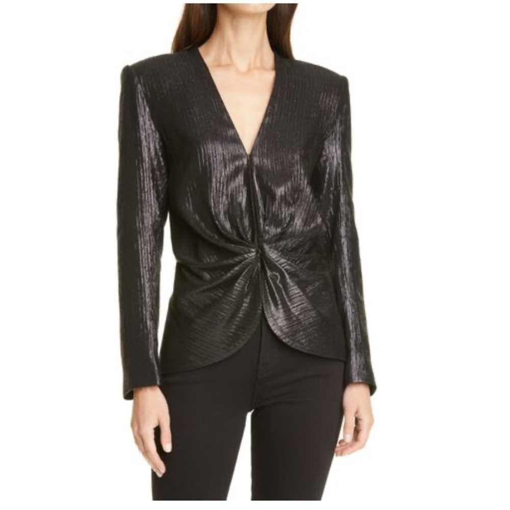 SMYTHE Metallic Ruched Long Sleeve Silk Blouse